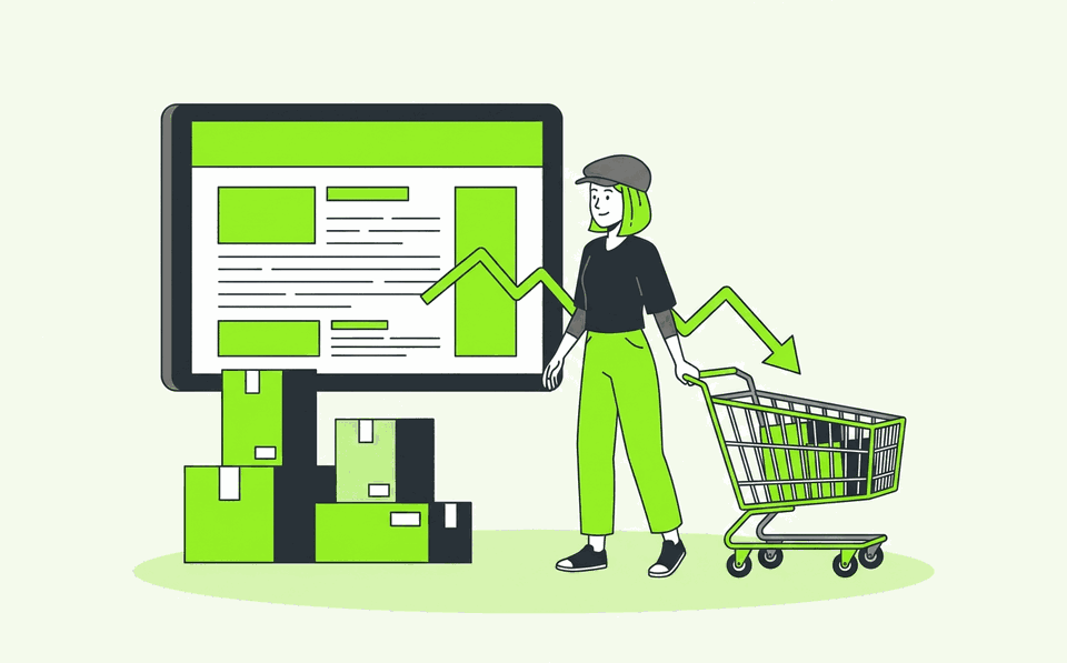 Illustration of a niche online store blog leading to the cart